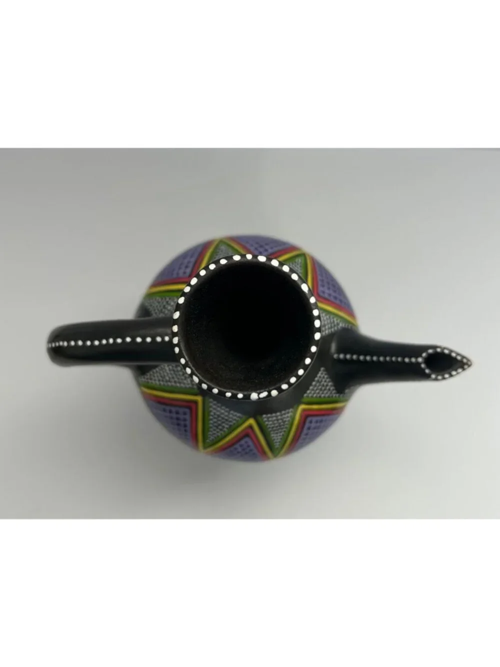 Ethiopian Jebena Coffee Pot w/ Stand Hand-Painted Black Ceramic Decorative FLAW